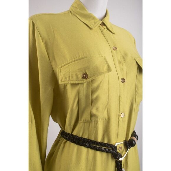 Zara Womans Shirt Dress Size M Lime Green Belted Button front 3897/054 NWT - Picture 3 of 6